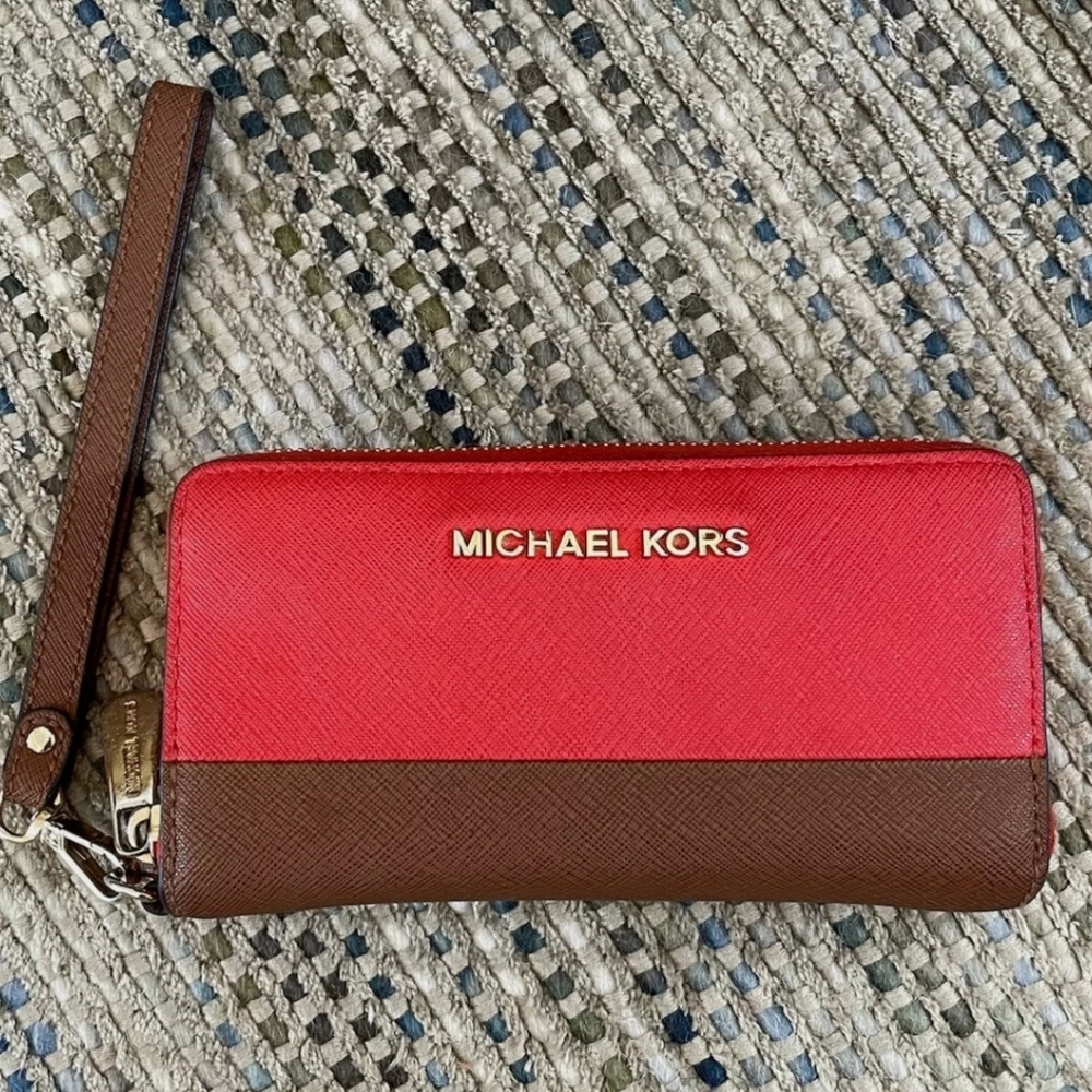 Michael Kors Leather Red/ Tan Wristlet